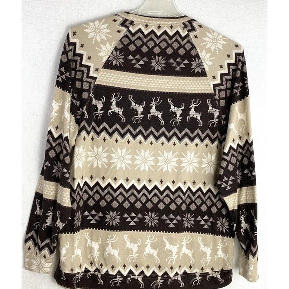 Mens Fair Isle Long Sleeve Pullover Shirt Top Cabin Fever Brown Sz:L Polyester - Picture 4 of 11
